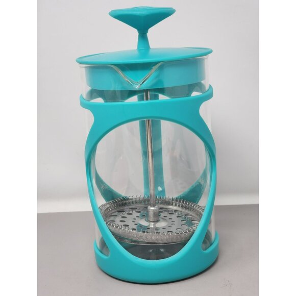Aqua Blue French Press Coffee Maker Glass & Plastic Easy Pour Spout - Picture 4 of 11